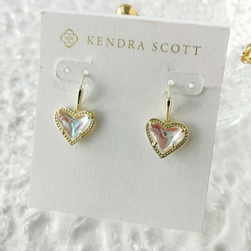 Kendra Scott - Ari Heart Gold Dichroic Glass Earrings - new